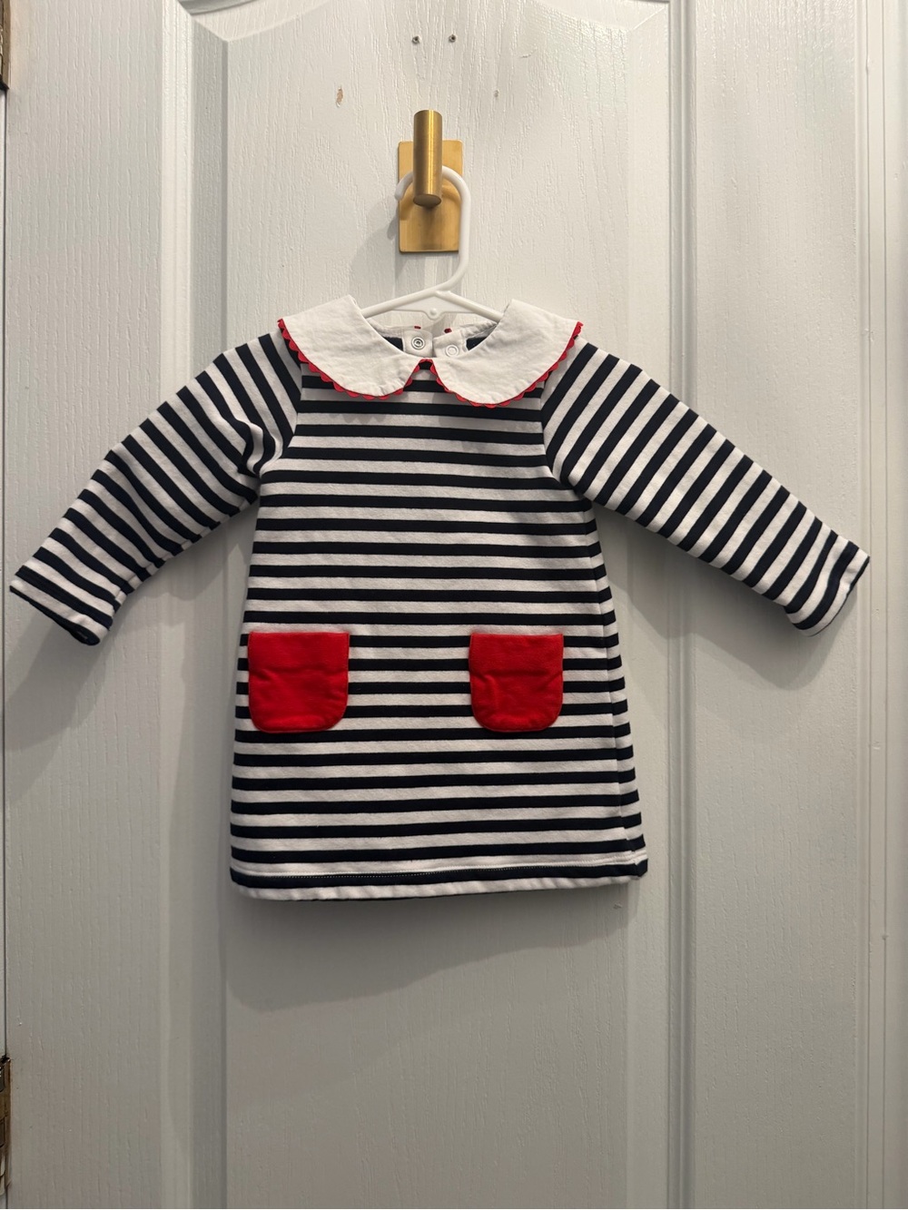 Jabari Paris Striped Black & White Dress with Red Pockets